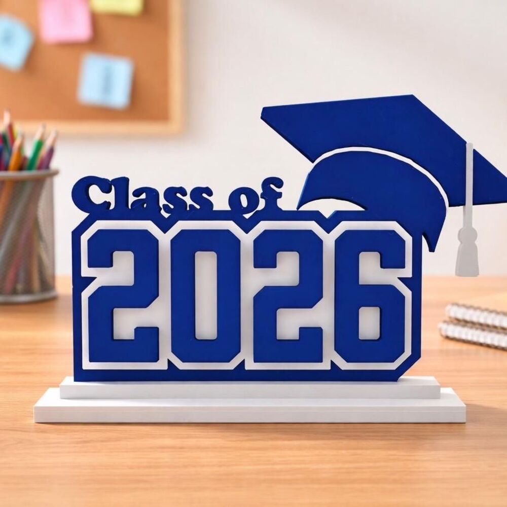 Class of 2026 Graduation Sign, 3D Printed, Mortarboard Cap + Tassel, Senior Gift